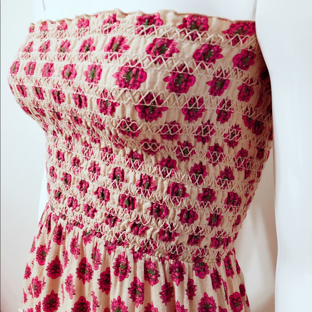 Smocked strapless bohemian maxi dress
